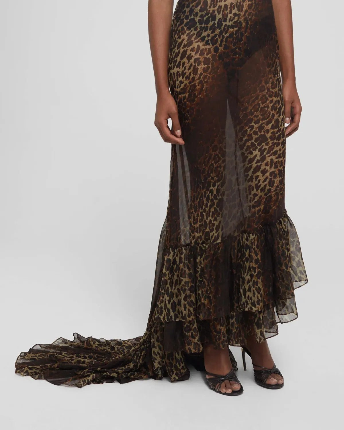 Leopard-Print Asymmetrical Sheer Dress