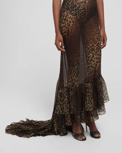 Leopard-Print Asymmetrical Sheer Dress