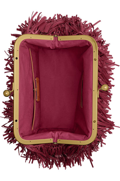 Kisslock Fringe Straw Frame Bag