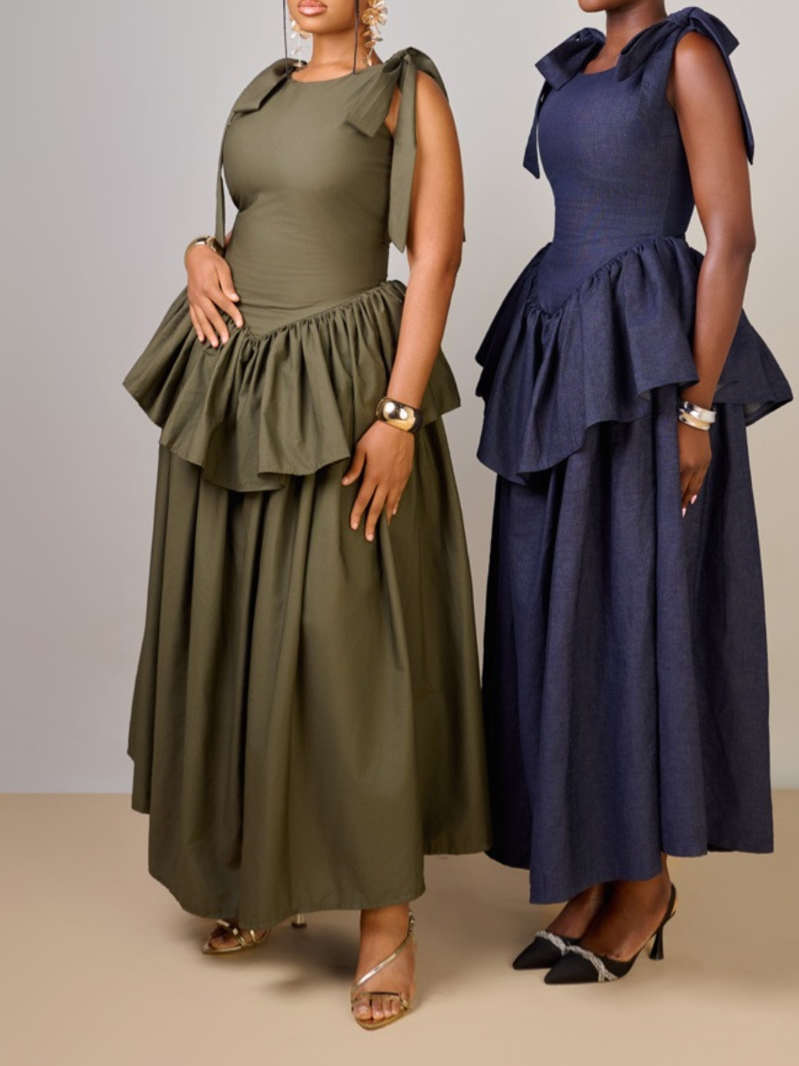 Sleeveless Waisted Ruffle Dress