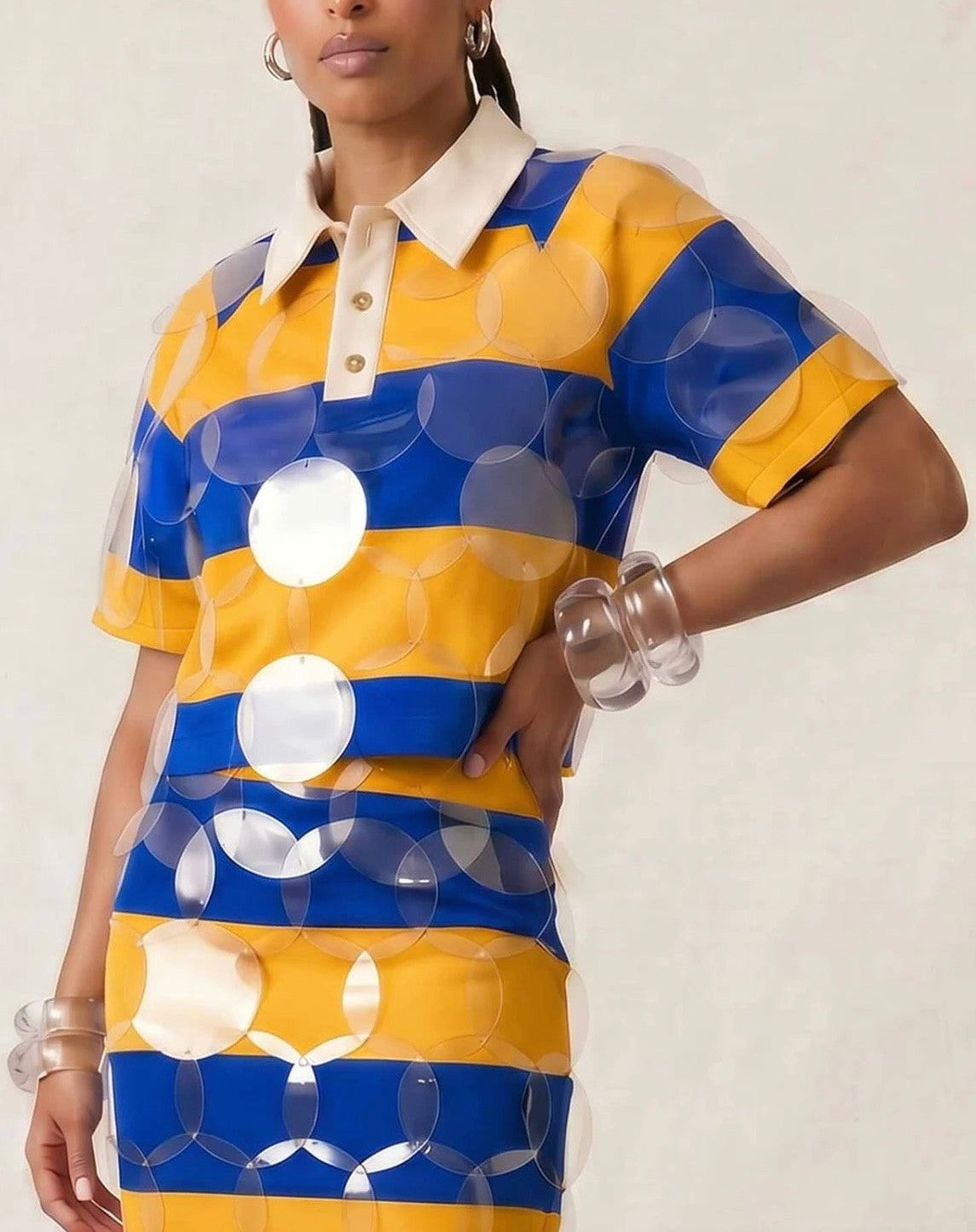 Striped Rugby Cropped Polo Set