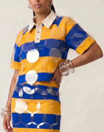 Striped Rugby Cropped Polo Set