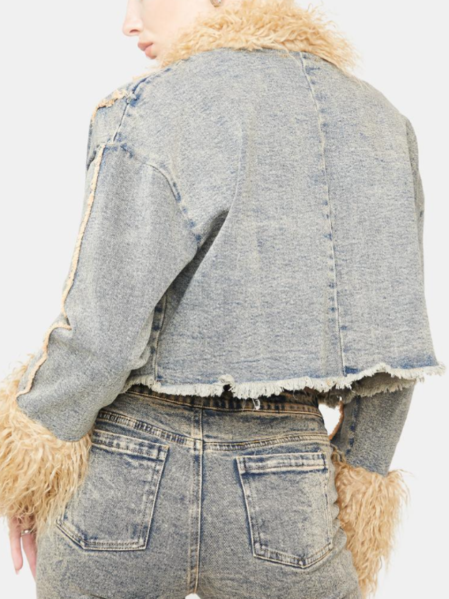 Contrast Faux Fur-Trim Short Coat