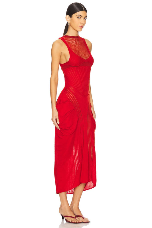 Pleated fabric maxi vest dress