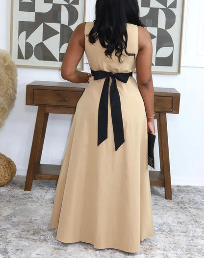 Chic Sleeveless Khaki Maxi Dress