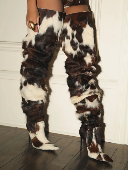 Cowhide Thigh High Boot