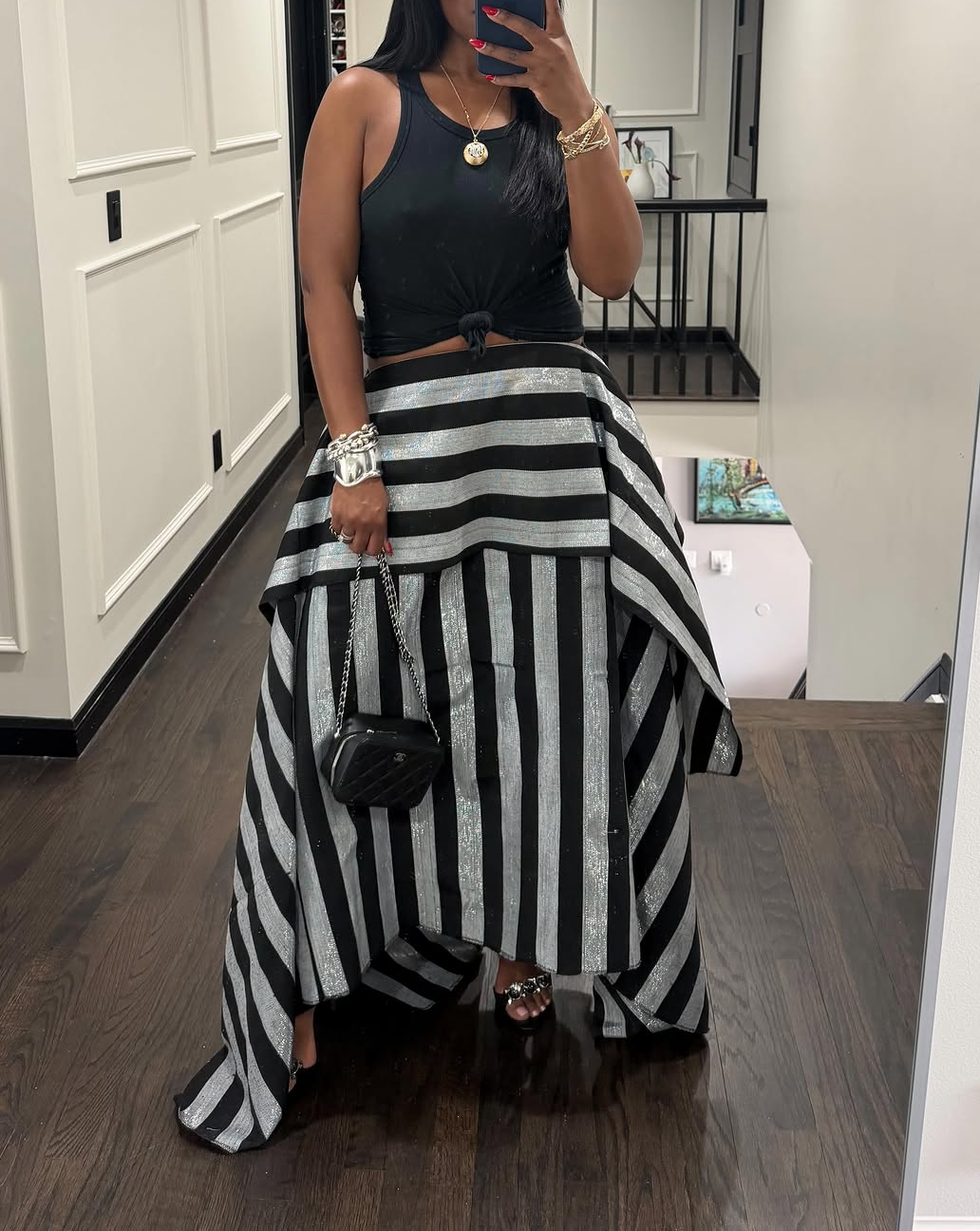 Irregular-striped Midi Skirt