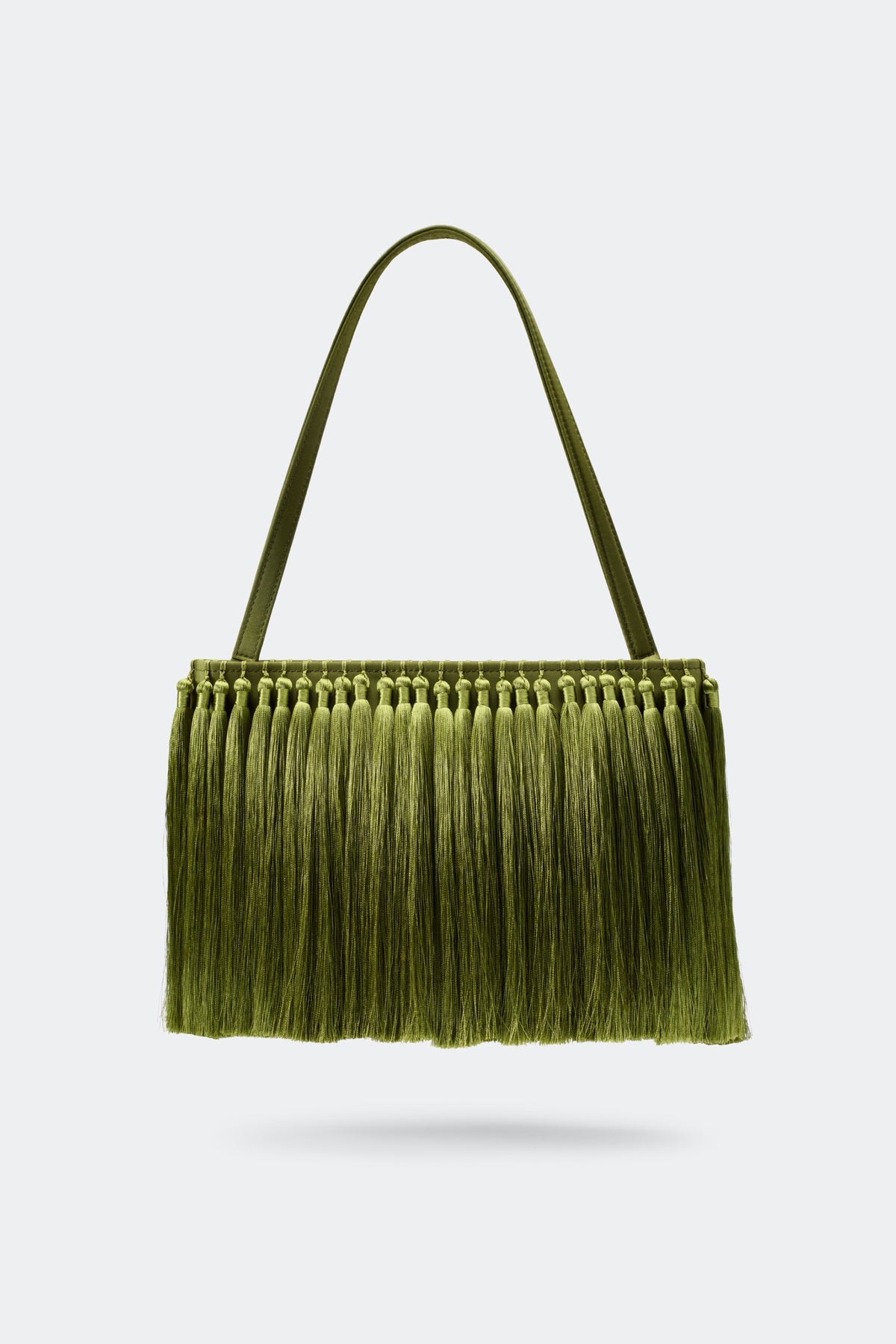 Square clutch with tassel embellishment